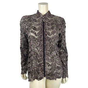 Belgin Francis Lamb Leather Zip Jacket XL Leaf Print Pattern Mesh Sheer Womens